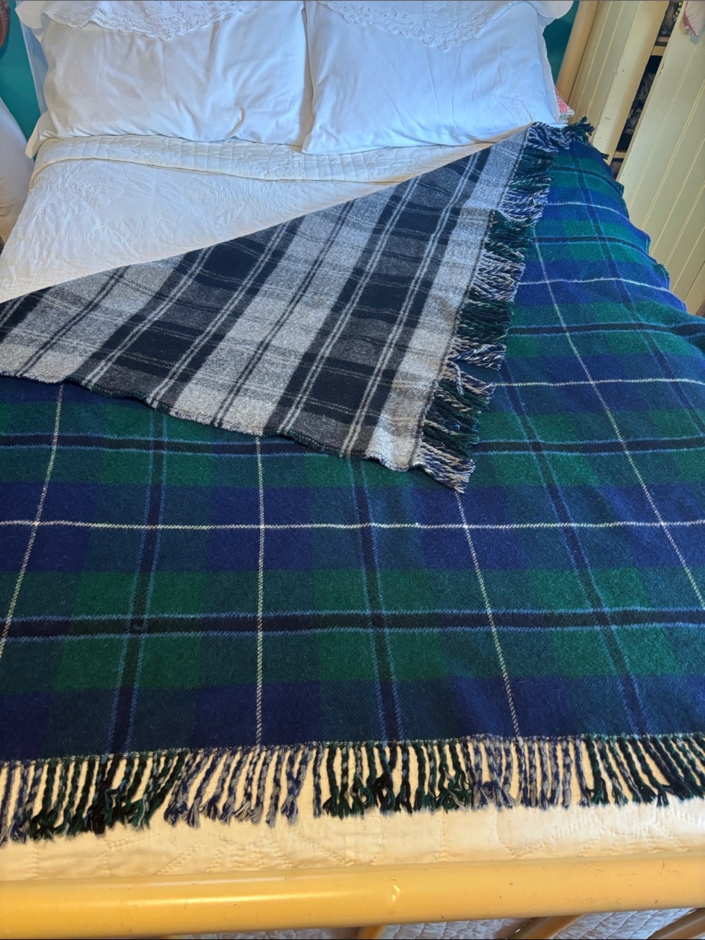 MACNAUGHTONS of Pitlochry Scotland Double Weave Wool Blanket Reversible Plaid
